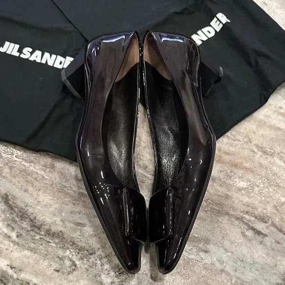 Vintage Jil Sander Burgundy Patent Leather Square-Toe Pumps – Size 8 – Italy - Picture 6 of 12